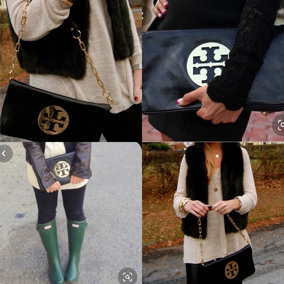 🌟HP🌟Tory Burch Reva Clutch Black/Gold NWT - Picture 2 of 12